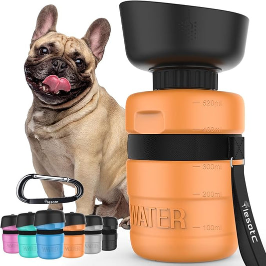lesotc Dog Water Bottle Portable, 28oz Portable Dog Water Bottle with Bowl, Leak Proof Travel Bowl Dispenser for Dogs, One-Hand Squeeze Puppy Essentials for Walking, Hiking, Camping