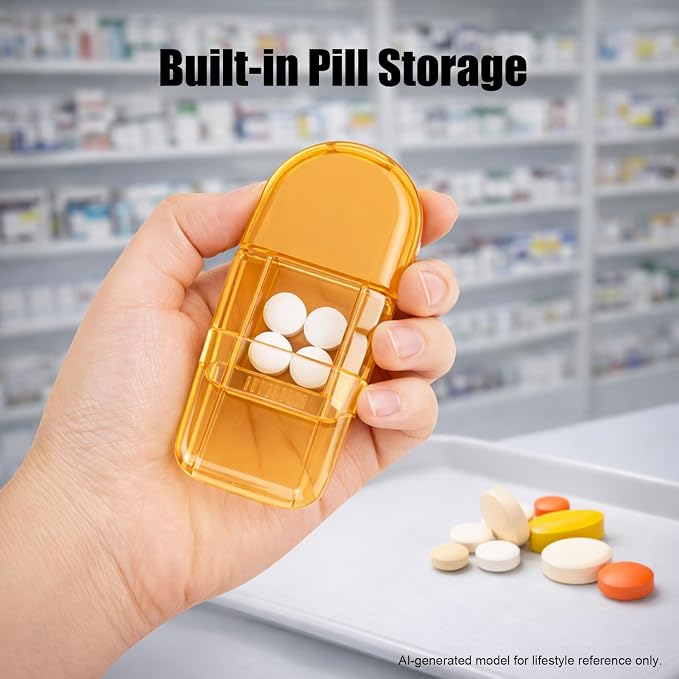 Pill Cutter and Crusher, Tablet Splitter with Pill Storage,Orange