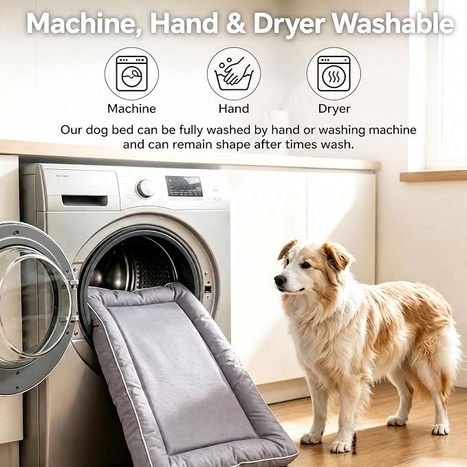 Dog Crate Mat Compatible with Kong, Heavy-Duty Chew-Resistant Crate Pad, Waterproof Oxford Fabric, Non-Slip Bolster Bed, 36" x 22", Gray, Easy to Clean