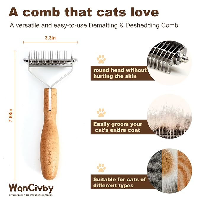 Undercoat Rake Dog Brush Dematting Comb cat shedding tool Dematting Tool Pet Brush Efficiently Detangle and Groom Coats for Large Medium Small Dogs and Cats Comb for Grooming Premium (Round Handle)