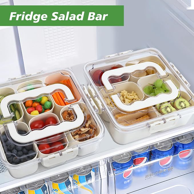 Small Snackle Box Snack Containers with Lids, 2 Pcs Divided Serving Tray | Portable Snack Platter Fruit Veggie Tray Snackele Box Container for Charcuterie, Party, Snack, Nuts, Beach, Travel, Picnic