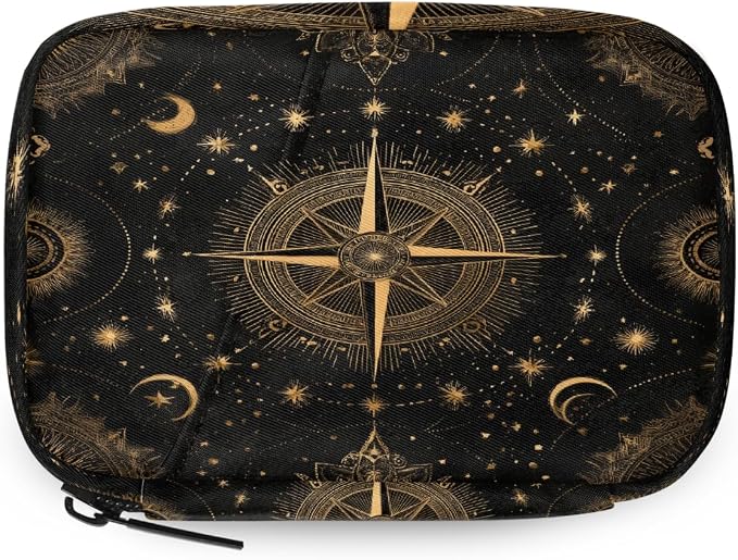 Travel Pill Organizer Black Gold Starry Compass Small Pill Case