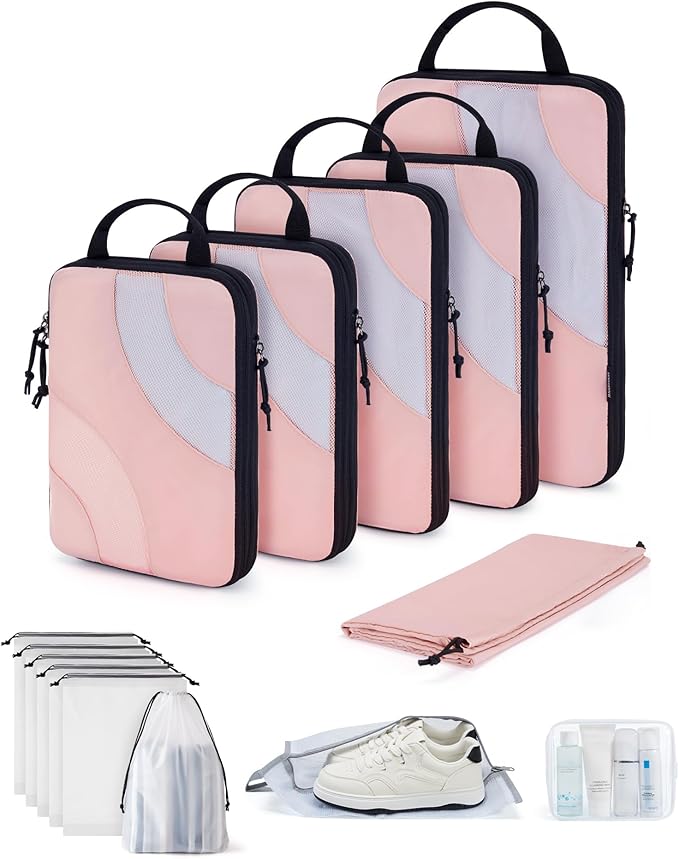 BAGSMART Compression Packing Cubes for Travel | Lightweight suitcase organizers bag set, space-saving double zipper expansion for carry-on luggage & travel organization