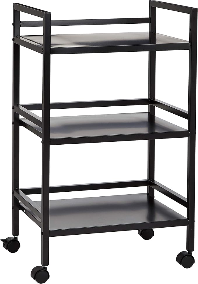Amazon Basics 3-Tier Metal Rolling Utility Cart, Storage Organizer, Multifunctional Storage, Mobile Shelving, Black