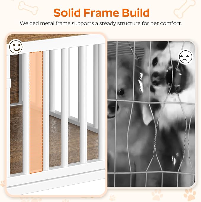 YATINEY Dog Crate Furniture, Wooden Dog Kennel with Storage, Indoor Pet Crate End Table, Two-Tier Small Dogs House, Chew-Proof, for Living Room, Bedroom, White and Walnut DC01WH