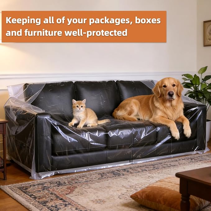 Yotelab Plastic Couch Cover for Moving and Storage, 92Wx42Dx62/41H Inch | Open, No Seal, Clear Moving Bags for Chair, Loveseat, Sofa, or Other Bulky Furniture