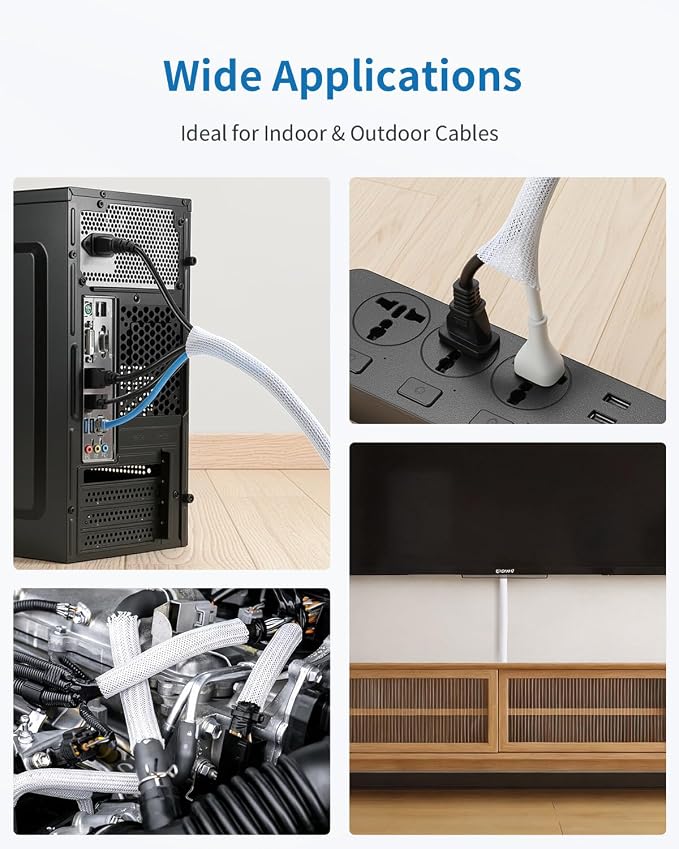 Yecaye 10ft - 1/2 inch Cord Protectors from Pets no Chew, White | Split Cable Management Sleeves, Wire Loom Tubing for TV USB Cord Protector, Cord Covers for Pets Bite-Resistant