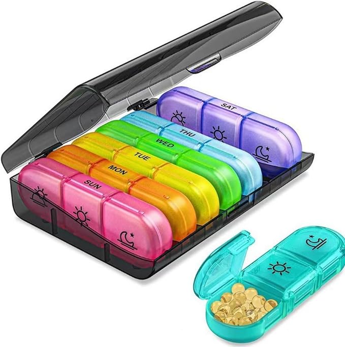 Weekly Pill Organizer 7 Day 3 Times, Portable Pill Organizer | BPA Free Pill Case, Travel Daily Pill Box Reminder, Medication Organizer for Vitamins, Supplements