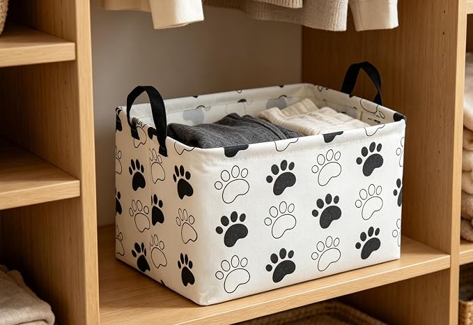 Essme Rectangular Dog Basket, Cute Storage Basket with Handles for Room Decor, Dog Bins,Puppy Storage Bin（Dog Paw）