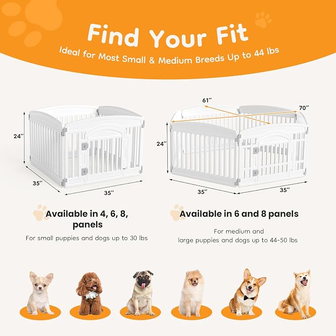 NEWBULIG Dog Playpen 6-Panel, 24IN Puppy Playpen, Stable Dog Play Pen Indoors/Outdoor with Secure Locking Door, Plastic Pet Fence for Small & Medium Dogs | Portable, Secure Locking Door, Indoor Outdoor Yard RV Camping, Small Medium Dogs, White