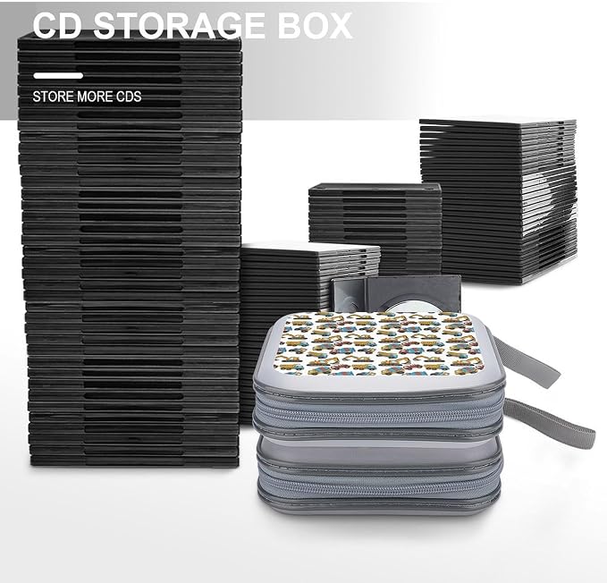 Protective CD Case 40 Capacity Excavators Cars Disc Holder Storage Binder | DVD Organizer Wallet, Excavators Cars Construction Tractor, Sturdy Portable for Movie Music Game Disc