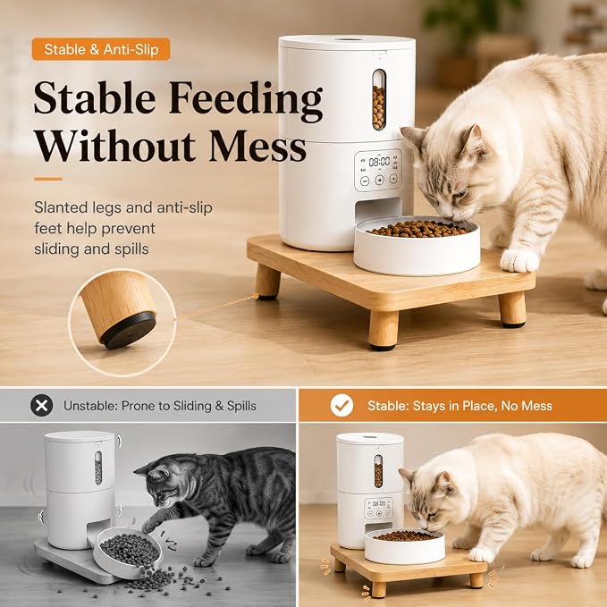 Solid Wood Cat Feeder Stand, Elevated Cat Bowl Holder for Automatic Feeder & Traditional Bowl, Ergonomic Raised Feeding Station to Relieve Spine & Joint Pressure Standard