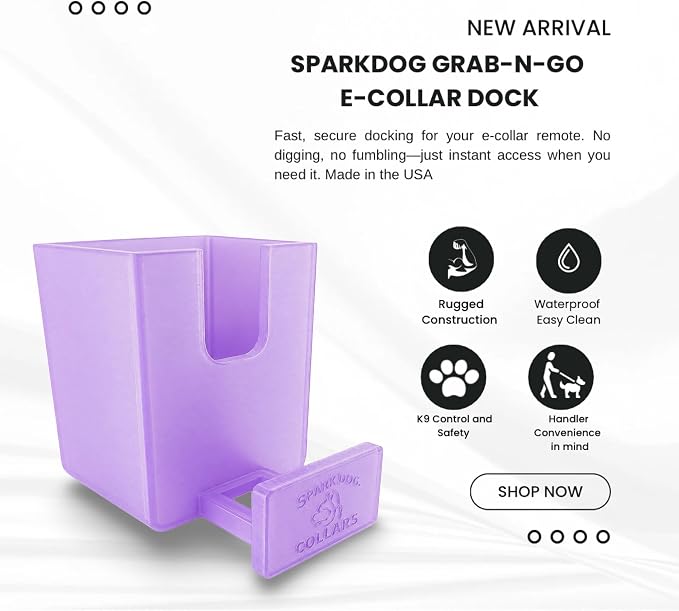 SparkDog GrabNGo E-Collar Dock, Fits Large RuffLand (Ice Purple, Standard) | Crate-Mounted Holder for E-Collar Remote & Strap, Durable K9 Accessory for Dogs, Made in USA