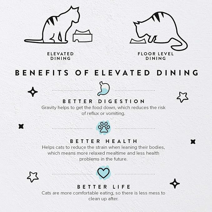 CatGuru Food Table for Cat Bowls, Elevated Feeding Station for Cat Food Bowl, Raised Stand for Food and Water Bowls, Pet Feeder for Indoor Cats, Stress Free Stand for Pet Dishes (Marshmallow, High)