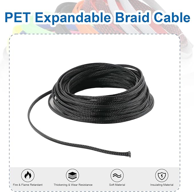 Heyiarbeit 10m/32.8ft PET Expandable Braid Cable Sleeving Flexible Wire Mesh Sleeve Black 4mm