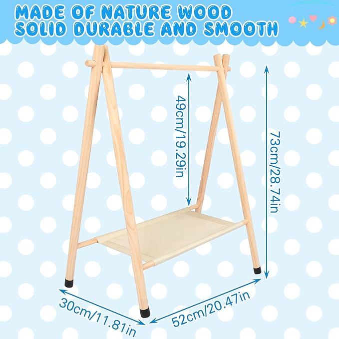Queekay Baby Clothing Rack for Baby Shower Toddlers Wooden Kids Dress up Rack with Storage Shelf for Toddler Dogs Pets Small Clothes Kids Garment Closet(28.7" h,Natural)
