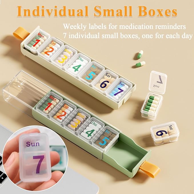Weekly Pill Organizer, 7 Days Portable Travel Pill Medication Box | 7 Compartment Medicine Planner Dispenser, Every Day Dose, Easy to Open, Senior-Friendly, Storage for Vitamins, Fish Oil, Blue