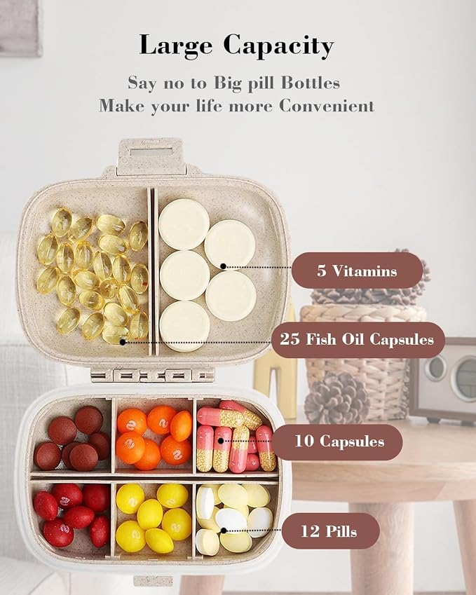 iouwei 7 Day Pill Container with Medicine Labels - Mini Medication Organizer, Travel Essentials, 161 Labels (Pink)