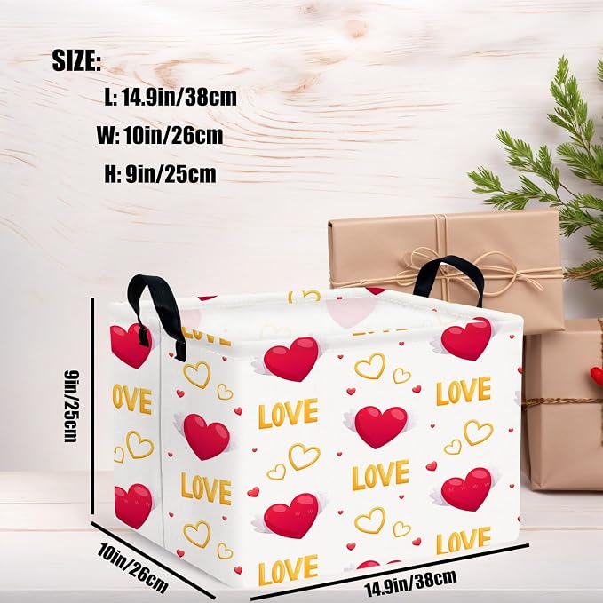 Valentine's Day Basket Gift for Empty Cute Heart Large Storage Bin for Kid and Baby Room Décor (Love Wings Red Heart)