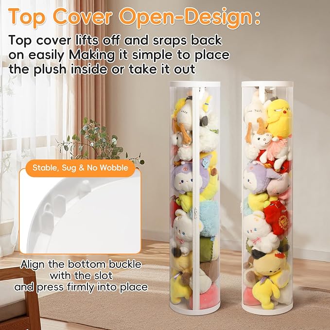 47.2 Inch Zippered Stuffed Animal Storage Tube Large Capacity Space Saver | Large capacity transparent stuffed animal storage tube with zipper Quick assembly stuffed animal tube organizer