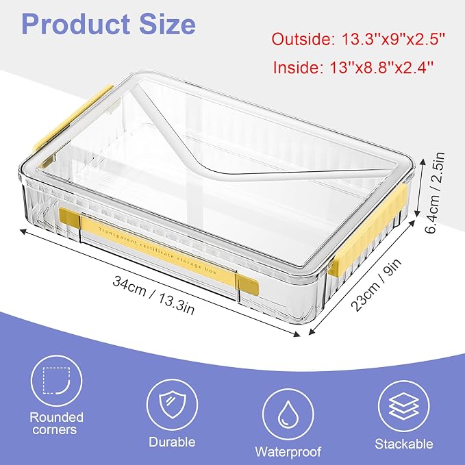 Marte Vanci Plastic Storage Bin with Lid Portable Project Case with Handle Clear Storage Box Transparent File Document Protector Stackable Container for A4 Letter Paper Photo Crafts Scrapbook