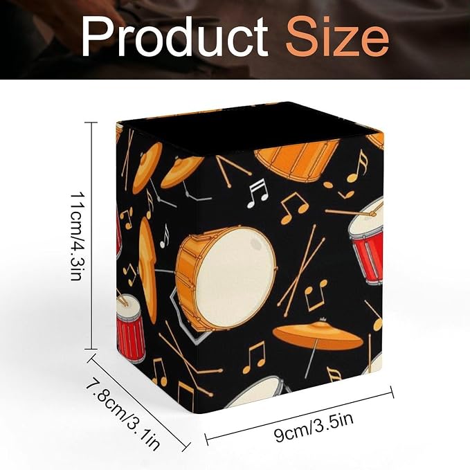 Pu Leather Pen Holder Pencil Cup, Rock Drum Stand Makeup Brush Holder, Stationery Organizer Container Box Desk Decor Accessories for Office