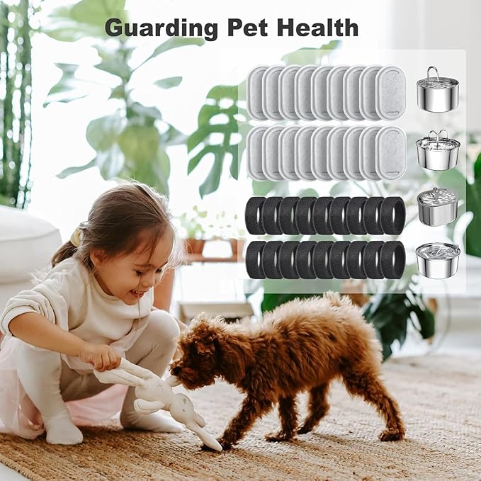Cat Water Fountain Filters, 48 Pack Replacement Filters for 108oz/3.2L& 67oz/2L Stainless Steel Dog Water Fountain