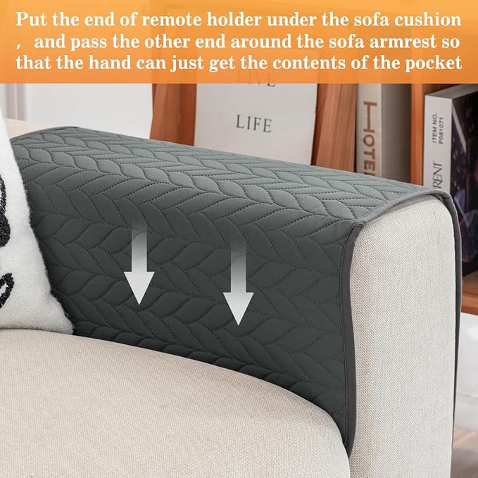 Sofa Armrest Organizer Arm Chair Caddy for Recliner, Remote Control Holder for Recliner, Non-Slip Armchair Caddy with 6 Pockets Storage for Magazine, Tablet, Phone, Dark Grey