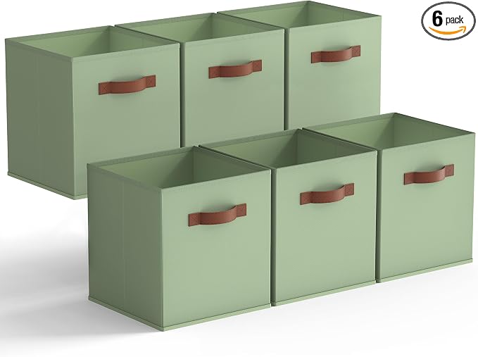 GRANNY SAYS 13 Inch Storage Cube Organizers, Sage Green, 6-Pack | Collapsible Storage Boxes with Thickened Base Plate, Sturdy Handles, Decorative Cube Storage Bins for Shelves, Closet