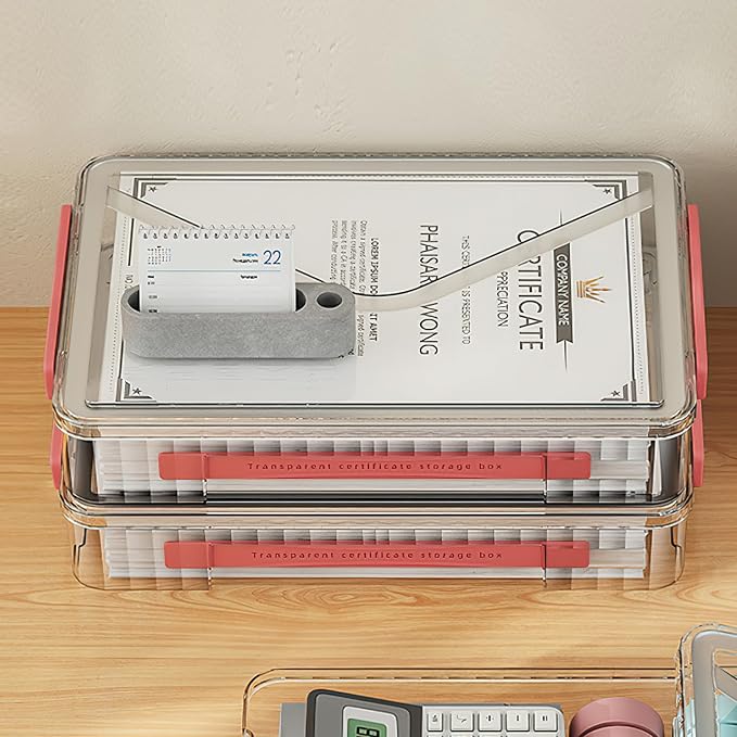 Marte Vanci Plastic Storage Bin with Lid Portable Project Case with Handle Clear Storage Box Transparent File Document Protector Stackable Container for A4 Letter Paper Photo Crafts Scrapbook