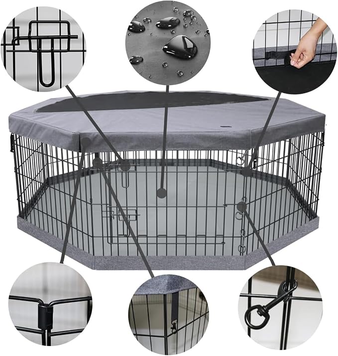 PETIME Foldable Metal Dog Exercise Pen/Pet Puppy Playpen Kennels Yard Fence Indoor/Outdoor 8 Panel 24" W x 36" H with Top Cover and Bottom Pad (Playpen+Bottom+Top Cover, 8 Panels 36" H)