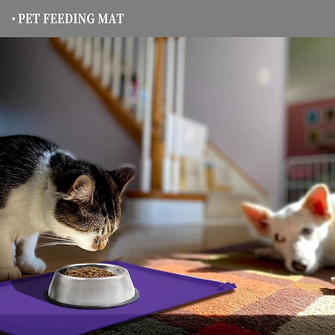 Reopet Waterproof Pet Feeding Mat, Non-Slip Silicone Placemats for Dog Cat Food and Water Bowl, High Raised Edges to Prevent Spills and Protect Floors