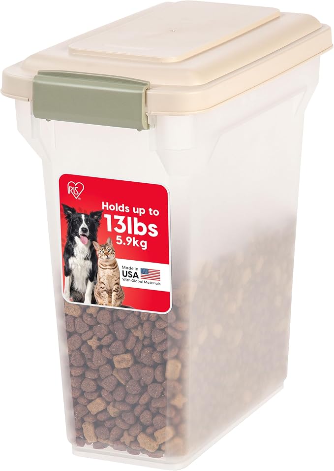 IRIS USA Dog Food Storage Container, Up to 13 lbs, Almond, Made in USA | BPA-Free, Airtight Seal, Best for Cat Food, Bird Seed, Chicken Feed, Pet Toys, Treats, Pellets