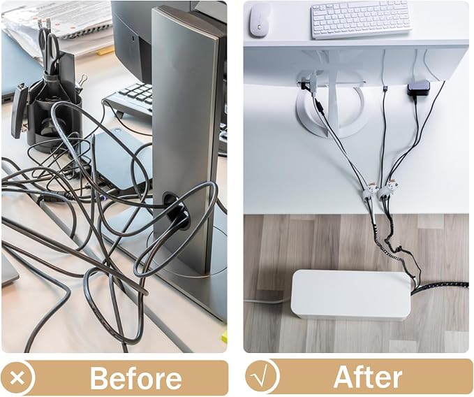 INCREWAY 12PCS Cord Ties, Charger Cable Strap Ties, Adhesive Cable Management Clips with Double-Sided Cat Design Self-Stick Cord Organizer for Desk and Home Wire Management