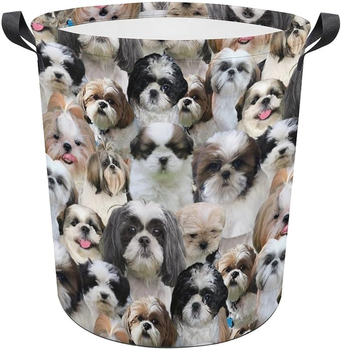 Cute Shih Tzu Print Laundry Basket Foldable With Handles, Funny Shih Tzu Dog Tote Bag, Oxford Cloth Shih Tzu Laundry Hamper Clothes Storage Bucket For Bathroom Laundry Bedroom