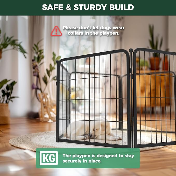 FXW Homeplus Indoor Dog Playpen, 24" H, 4 Panels, for Puppies & Small Dogs | Stress-free play, Heavy-duty, Semi-open design, Easy setup, Threshold-free gate, Expandable, Patented