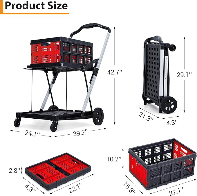 2-Tier Double Cat Litter Box Enclosure Furniture with Doors, Foldable Shopping Cart for Groceries, Hidden Storage, Ladder, Hammock, Metal Mesh for Apartment, Office, Travel, Green