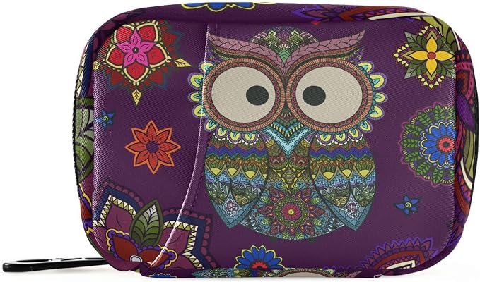 Ollabaky Mandala Floral Owl Pill Organizer Travel Pill Cases Bag Portable Pill Container 7 Days Pill Box Organizer Vitamin Supplement Holder with Zipper for Family Business