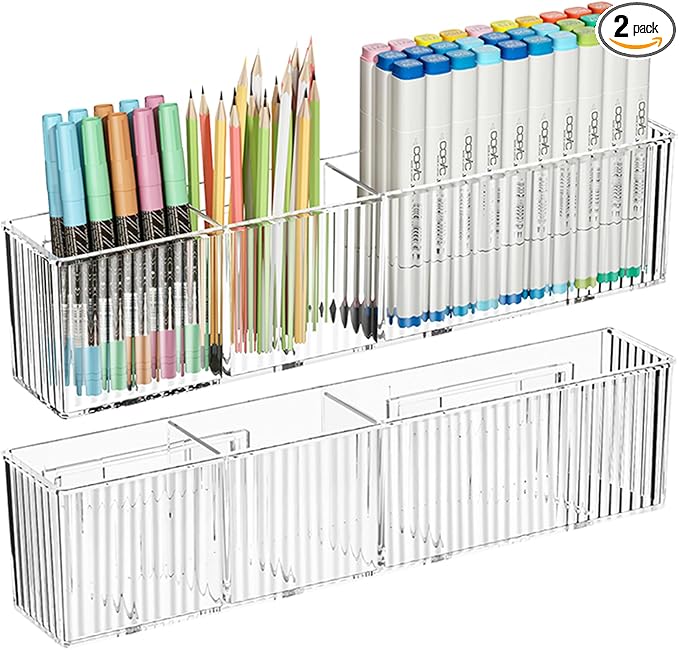 2Pack Wall Mount Pen Holder,Marker Stationery Organizer,Makeup Storage | No Drill,Heavey Duty Adhensive Tape, Clear Wall Storage for Office, Medicine Cabinet Door Organizer Storage, Floating Shelves