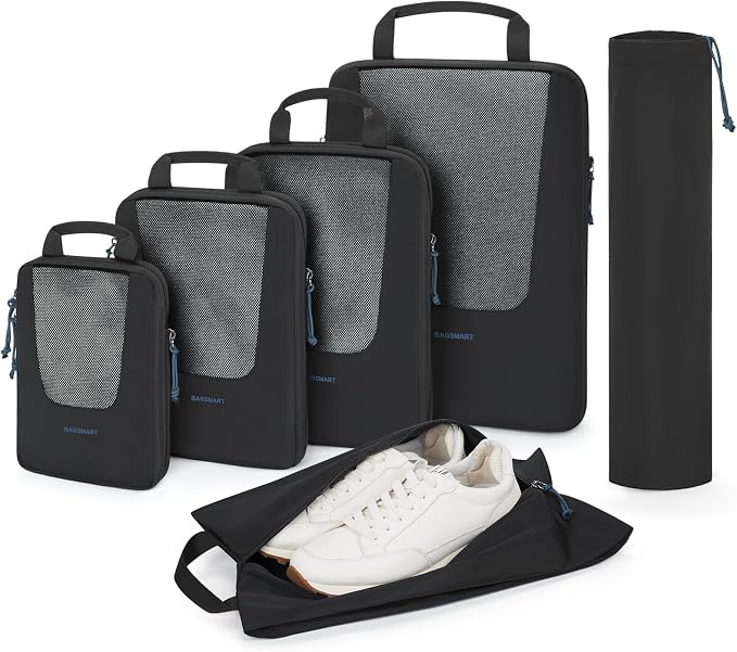 Bagsmart Compression Packing Cubes, Travel Bag Cruise Ship Essentials | Lightweight, Compressible Suitcase Organizer Set fit Standard Carry-On & Checked Luggage, 6 Set, 14 Set Washable Packing Bags