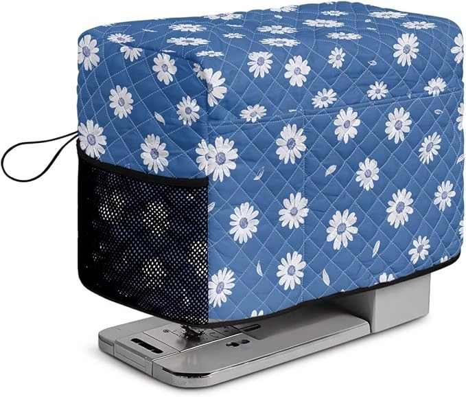 Sewing Machine Cover Polyester Febric Fresh Daisy Floral Print | Dust Pet Hair Protection,Quilting Design,Fits Standard Singer,Brother Janome Machines,Protecting Decorating Your Sewing Space