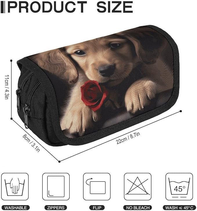 Pencil Pouch Cute Pet Dog Pencil Case Zipper Storage Bag with 2 Compartments Portable Multifunctional Bag Desk Organizer Marker Pen Case