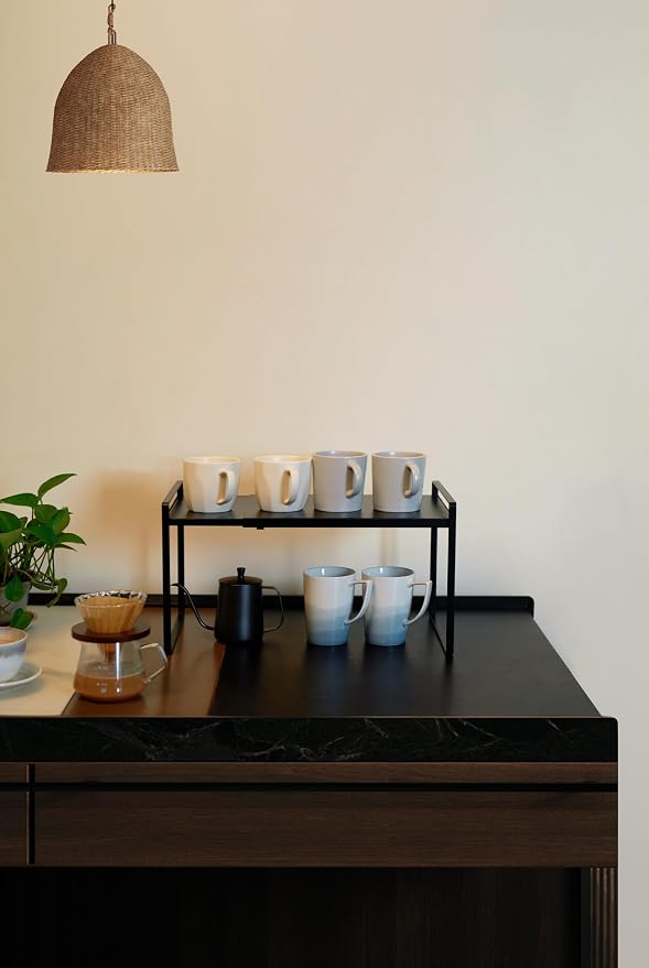 Nxconsu Expandable Shelf for Cabinets, Cabinet Shelf Riser, 12" Black | Heavy-Duty Organizer Metal Dish Riser for Cabinets Holds 50LBS and Expands 13.4 to 24.5 in for Kitchen Pantry Plate Mug Spice