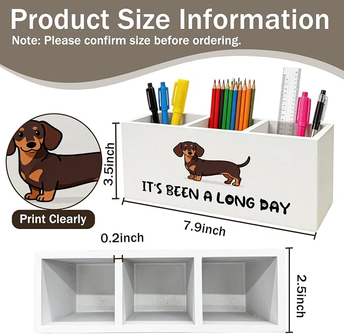 Funny Dachshund Gifts Pen Holder - Funny Weiner Dog Gifts Wooden Box Sign Desk Decor, Doxie Dachshund Dog Pencil Holder for Desk Accessories Decor