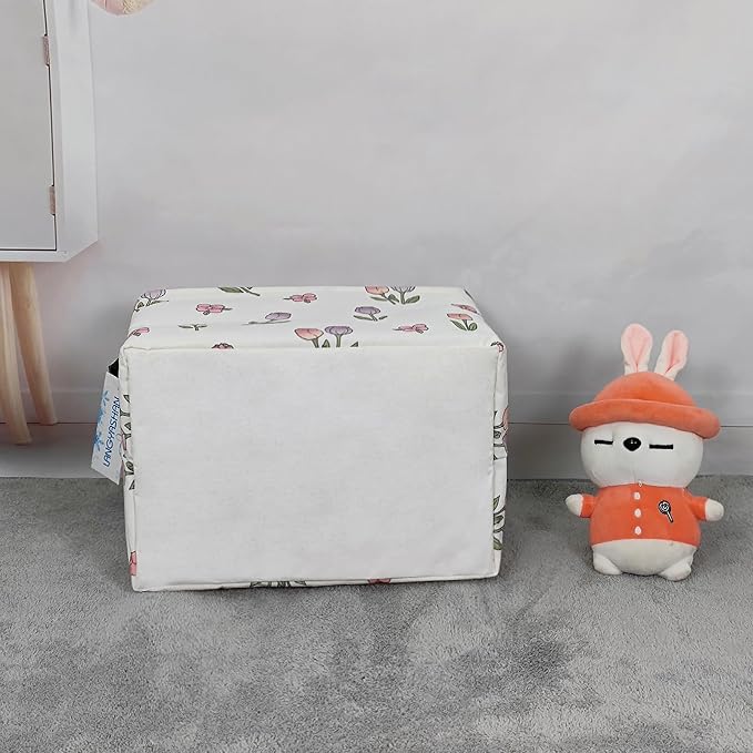 Rectangular Collapsible Romantic Tulip Storage Basket Nursery Organizer | Storage Bin Foldable Canvas with Handles for Organizing Home Kitchen Children Toys Office Closet Shelf Baskets