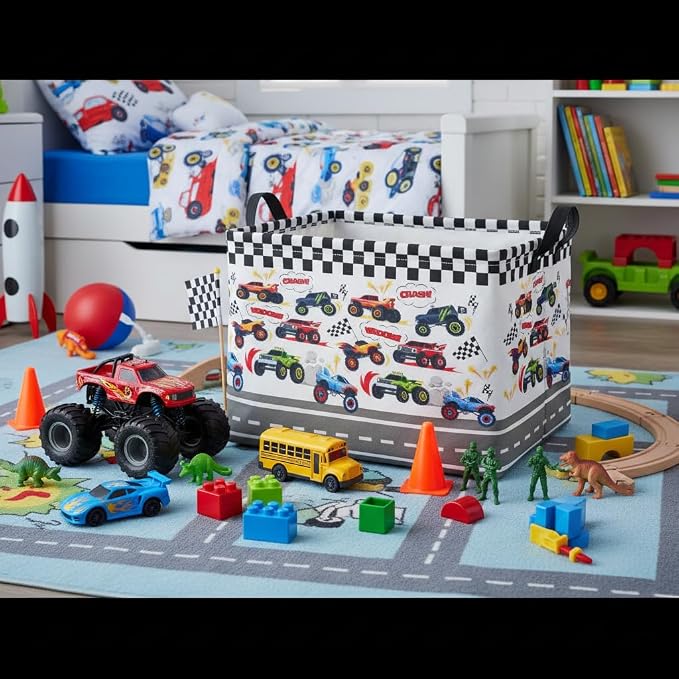Rectangular Kids Basket Baby Girl Basket Fabric Storage Bin Organizer Box Room Decor(Racing Car)