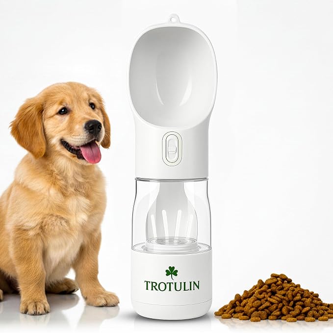 3-in-1 Portable Dog Water Bottle & Food Container,Leak Proof Pet Dispenser with Bowl, Poop Bag Holder & Wrist Strap, BPA Free Travel Water Bottle for Dogs & Cats, Outdoor Walks & Hiking