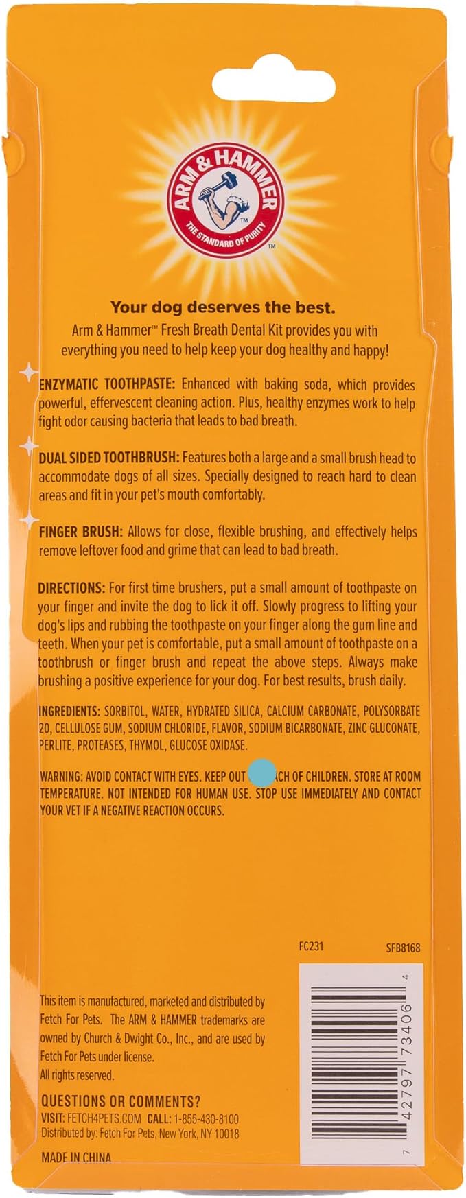 Arm & Hammer for Pets Fresh Breath Enzymatic Dog Dental Care Kit, Dog Toothpaste Kit with Toothbrush and Finger Brush for Tartar Control and Oral Hygiene, Chicken Flavor, 2.5 oz, 3-Piece Kit