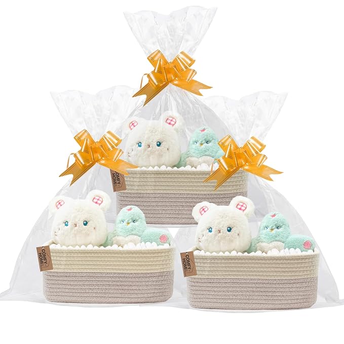 COMFY HOMI 11.5"x7.5"x4.7" Storage Baskets for Organizing | Cotton Rope Woven Basket | Toy Storage Bin Box | Basket for Shelves, Closet Organizer Bin, Decorative Closet Shelf, 3 Pack,