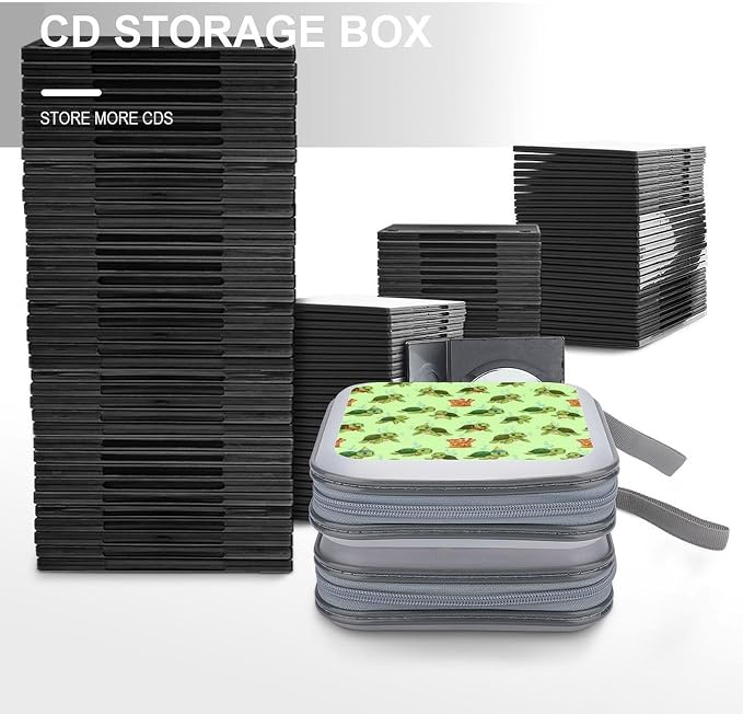 Portable Hard Shell DVD Storage Cute Sea Turtles Themed Green, 40-Disc Binder with Carry Strap, Protective Case for Movies Music Travel